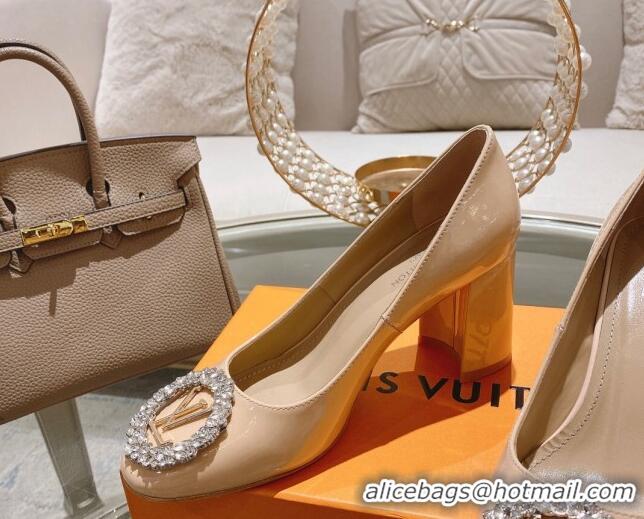 Good Quality Louis Vuitton Madeleine Pumps 8cm in Patent Leather with LV Crystals Nude 1204048