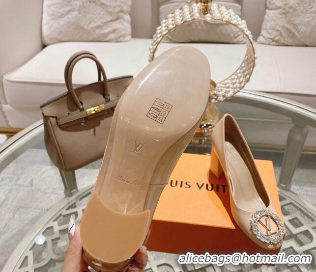 Good Quality Louis Vuitton Madeleine Pumps 8cm in Patent Leather with LV Crystals Nude 1204048