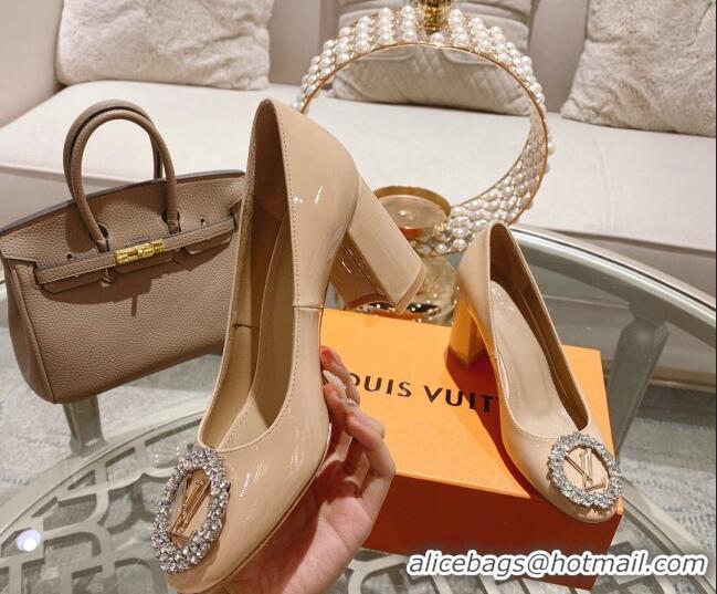 Good Quality Louis Vuitton Madeleine Pumps 8cm in Patent Leather with LV Crystals Nude 1204048