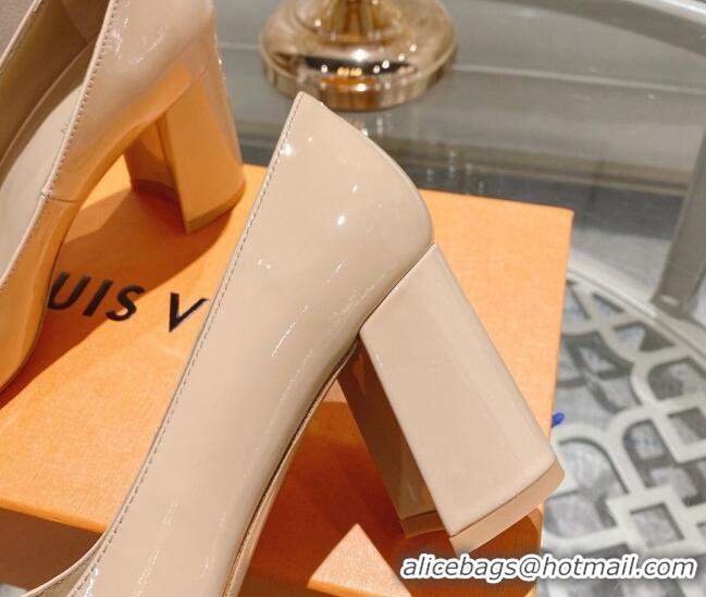 Good Quality Louis Vuitton Madeleine Pumps 8cm in Patent Leather with LV Crystals Nude 1204048