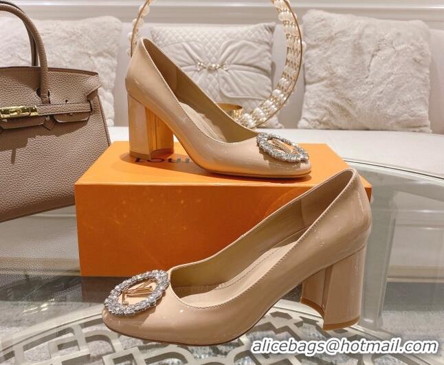 Good Quality Louis Vuitton Madeleine Pumps 8cm in Patent Leather with LV Crystals Nude 1204048