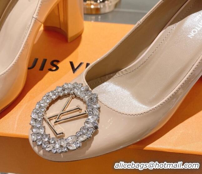 Good Quality Louis Vuitton Madeleine Pumps 8cm in Patent Leather with LV Crystals Nude 1204048