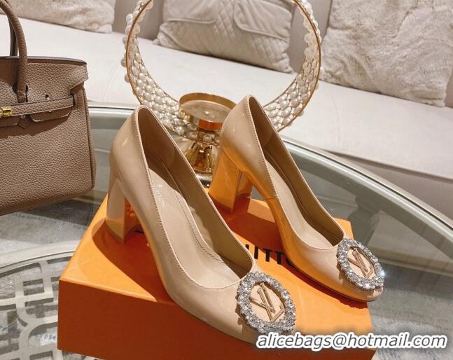 Good Quality Louis Vuitton Madeleine Pumps 8cm in Patent Leather with LV Crystals Nude 1204048