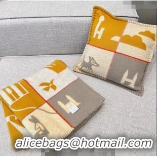 Well Crafted Hermes Avalon Cashmere and Wool Blanket and Pillow H1067 Yellow 2023