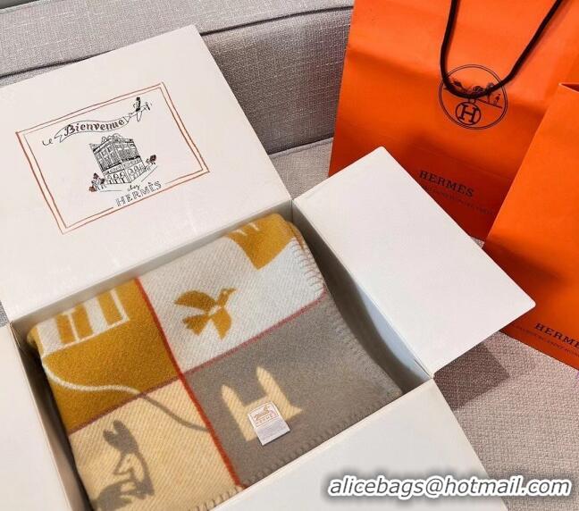 Well Crafted Hermes Avalon Cashmere and Wool Blanket and Pillow H1067 Yellow 2023