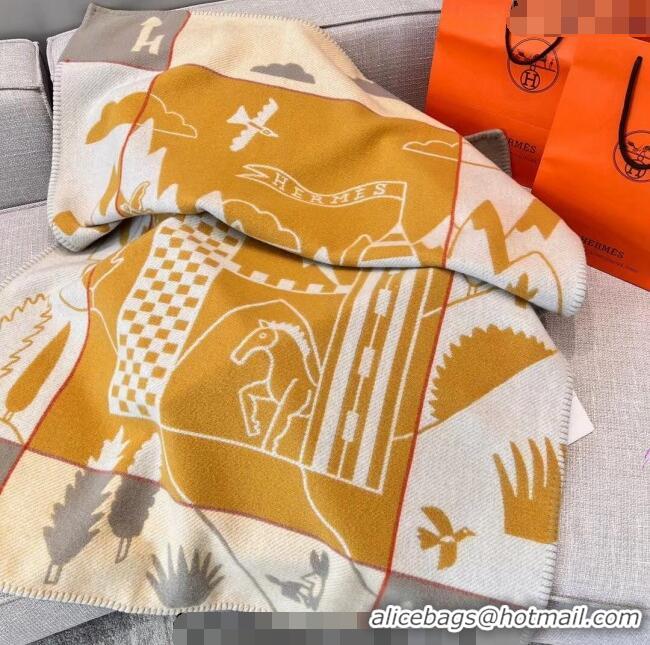 Well Crafted Hermes Avalon Cashmere and Wool Blanket and Pillow H1067 Yellow 2023