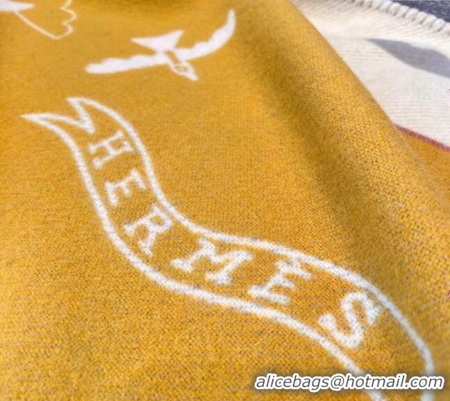 Well Crafted Hermes Avalon Cashmere and Wool Blanket and Pillow H1067 Yellow 2023