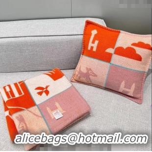 Top Design Hermes Avalon Cashmere and Wool Blanket and Pillow H1067 Orange 2023