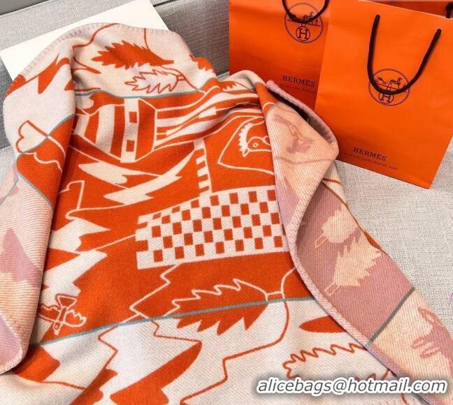 Top Design Hermes Avalon Cashmere and Wool Blanket and Pillow H1067 Orange 2023