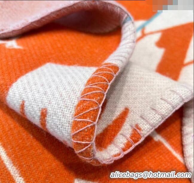 Top Design Hermes Avalon Cashmere and Wool Blanket and Pillow H1067 Orange 2023