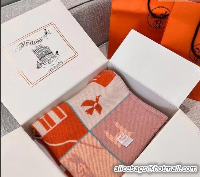 Top Design Hermes Avalon Cashmere and Wool Blanket and Pillow H1067 Orange 2023