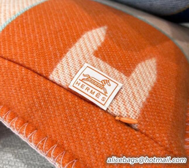 Top Design Hermes Avalon Cashmere and Wool Blanket and Pillow H1067 Orange 2023