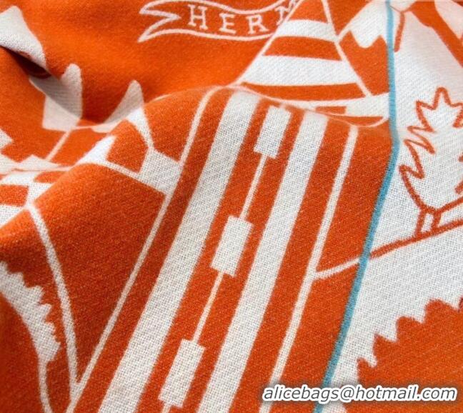 Top Design Hermes Avalon Cashmere and Wool Blanket and Pillow H1067 Orange 2023