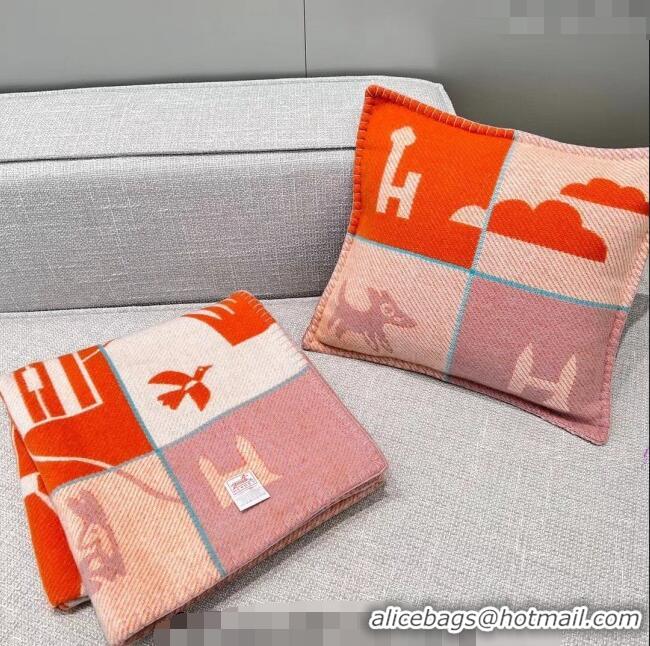 Top Design Hermes Avalon Cashmere and Wool Blanket and Pillow H1067 Orange 2023