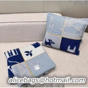 Reasonable Price Hermes Avalon Cashmere and Wool Blanket and Pillow H1067 Blue 2023