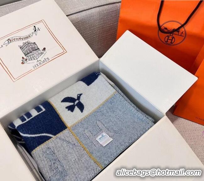 Reasonable Price Hermes Avalon Cashmere and Wool Blanket and Pillow H1067 Blue 2023