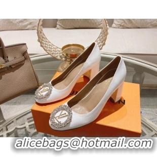 Cheap Price Louis Vuitton Madeleine Pumps 8cm in Patent Leather with LV Crystals White 204049