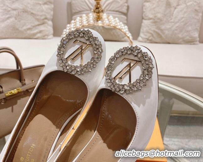 Cheap Price Louis Vuitton Madeleine Pumps 8cm in Patent Leather with LV Crystals White 204049