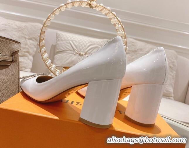 Cheap Price Louis Vuitton Madeleine Pumps 8cm in Patent Leather with LV Crystals White 204049