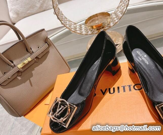 Top Grade Louis Vuitton Madeleine Pumps 4.5cm in Patent Leather with LV Circle Black 204050