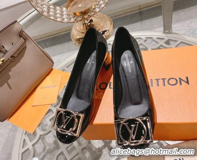 Top Grade Louis Vuitton Madeleine Pumps 4.5cm in Patent Leather with LV Circle Black 204050