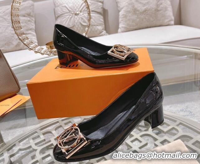 Top Grade Louis Vuitton Madeleine Pumps 4.5cm in Patent Leather with LV Circle Black 204050