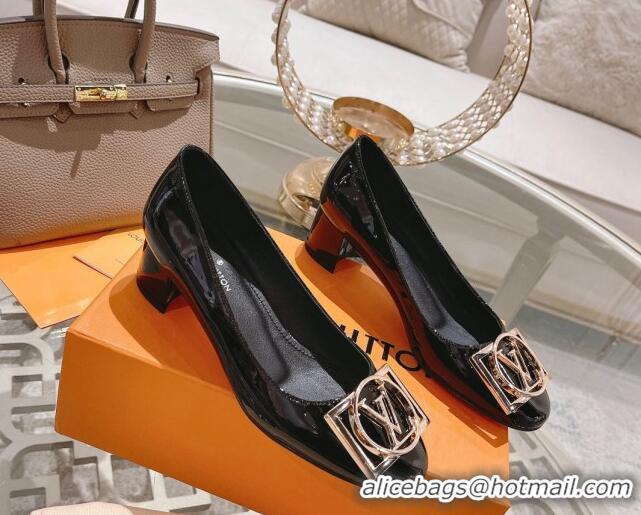 Top Grade Louis Vuitton Madeleine Pumps 4.5cm in Patent Leather with LV Circle Black 204050