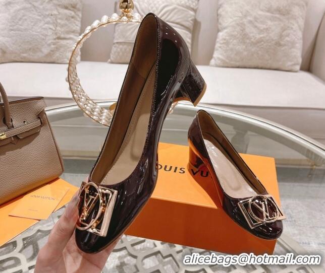 Luxurious Louis Vuitton Madeleine Pumps 4.5cm in Patent Leather with LV Circle Burgundy 204052