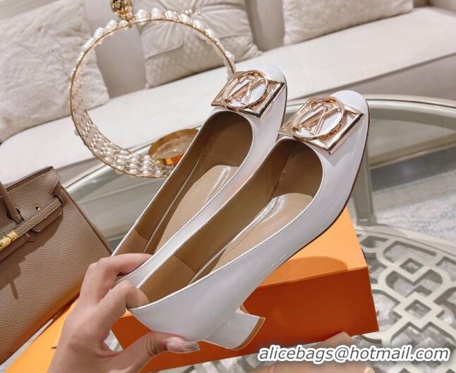 Low Price Louis Vuitton Madeleine Pumps 4.5cm in Patent Leather with LV Circle White 204053