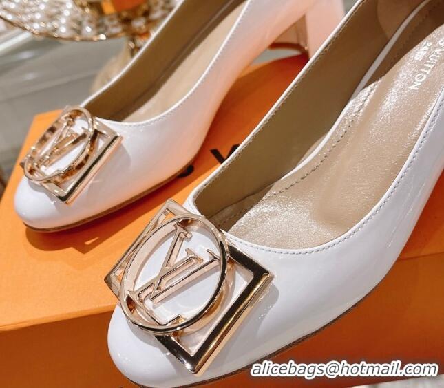 Low Price Louis Vuitton Madeleine Pumps 4.5cm in Patent Leather with LV Circle White 204053