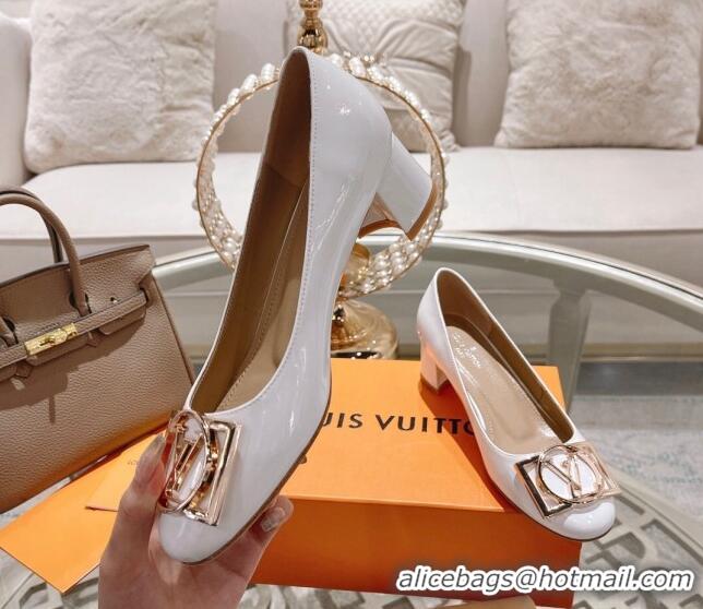 Low Price Louis Vuitton Madeleine Pumps 4.5cm in Patent Leather with LV Circle White 204053