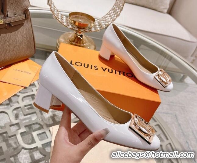 Low Price Louis Vuitton Madeleine Pumps 4.5cm in Patent Leather with LV Circle White 204053