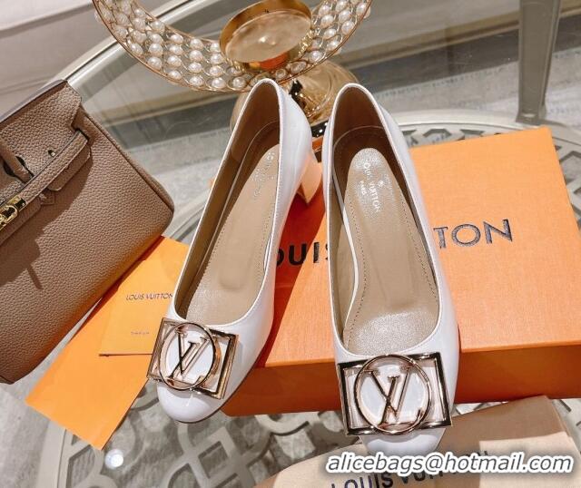 Low Price Louis Vuitton Madeleine Pumps 4.5cm in Patent Leather with LV Circle White 204053