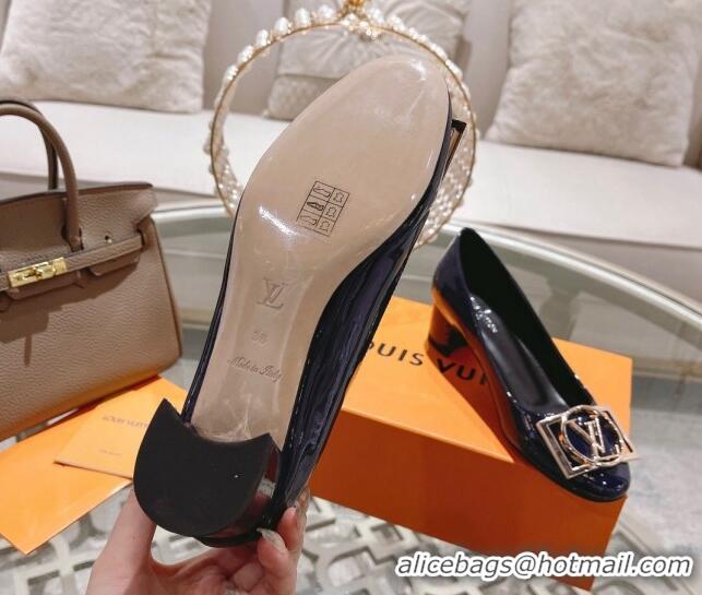 Classic Hot Louis Vuitton Madeleine Pumps 4.5cm in Patent Leather with LV Circle Blue 204054