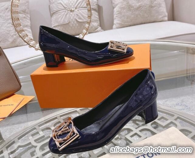 Classic Hot Louis Vuitton Madeleine Pumps 4.5cm in Patent Leather with LV Circle Blue 204054