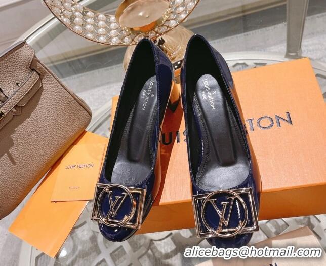 Classic Hot Louis Vuitton Madeleine Pumps 4.5cm in Patent Leather with LV Circle Blue 204054