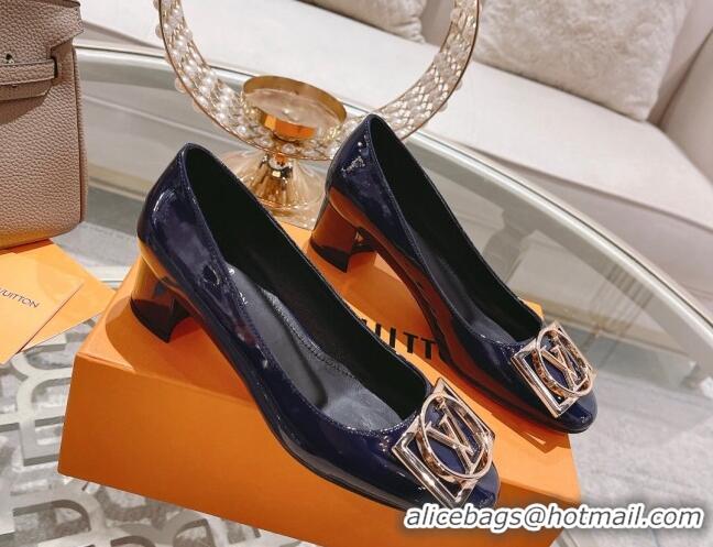 Classic Hot Louis Vuitton Madeleine Pumps 4.5cm in Patent Leather with LV Circle Blue 204054