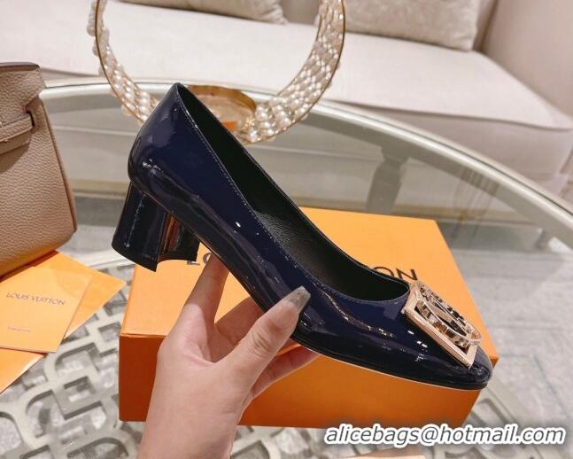 Classic Hot Louis Vuitton Madeleine Pumps 4.5cm in Patent Leather with LV Circle Blue 204054