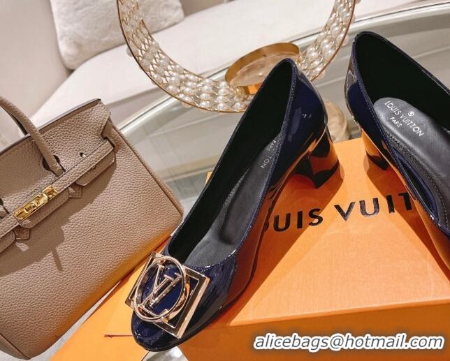 Classic Hot Louis Vuitton Madeleine Pumps 4.5cm in Patent Leather with LV Circle Blue 204054