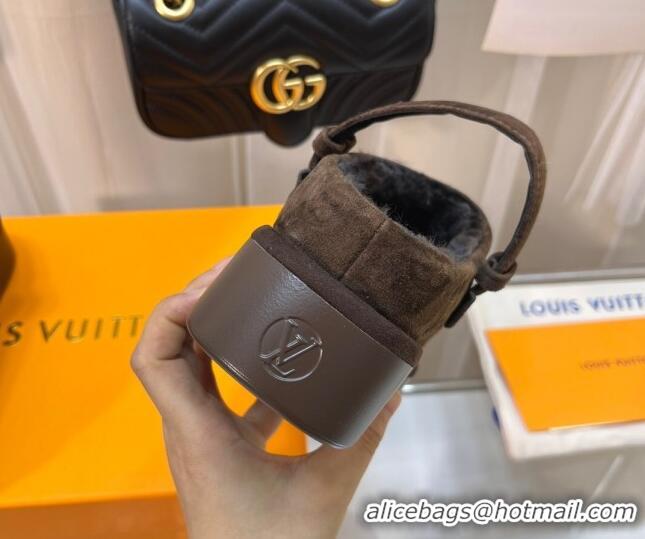 Purchase Louis Vuitton Aspen Platform Clog Mules in Monogram Suede and Shearling Taupe Grey 204060