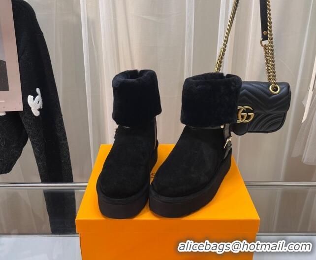 Buy Luxury Louis Vuitton Aspen Platform Ankle Boots in Monogram Suede and Shearling Black 204066