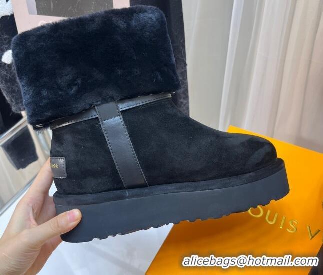 Buy Luxury Louis Vuitton Aspen Platform Ankle Boots in Monogram Suede and Shearling Black 204066