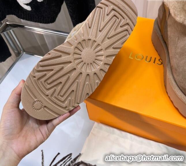 Perfect Louis Vuitton Aspen Platform Ankle Boots in Monogram Suede and Shearling Dark Beige 204067