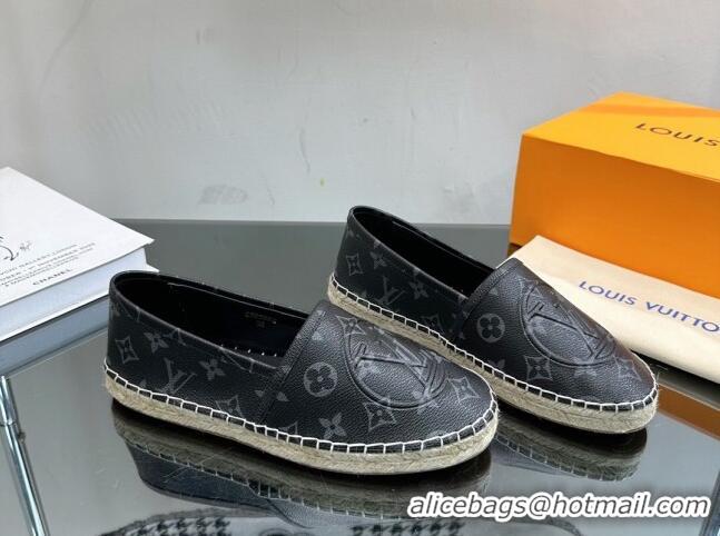 Duplicate Louis Vuitton Starboard Flat Espadrilles in Black Monogram Canvas 204069