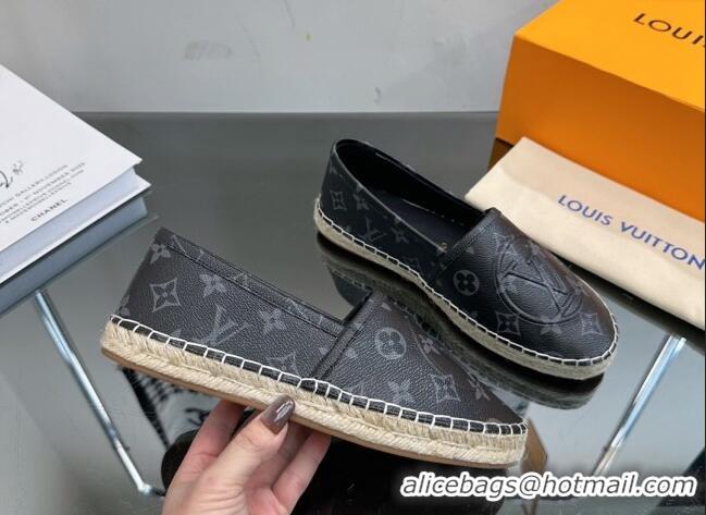 Duplicate Louis Vuitton Starboard Flat Espadrilles in Black Monogram Canvas 204069