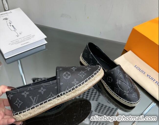 Duplicate Louis Vuitton Starboard Flat Espadrilles in Black Monogram Canvas 204069