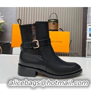 Low Cost Louis Vuitton LV Bootsy Flat Ankle Boots in Black Calf Leather with Strap Buckle 218025 