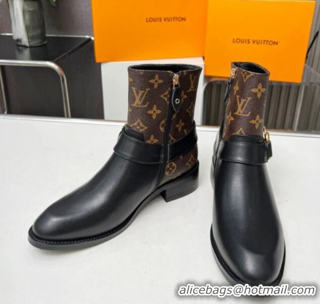 Lower Price Louis Vuitton Westside Flat Ankle Boots in Black Leather and Monogram Canavs with Hook Chain 218027