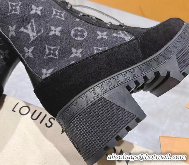 Inexpensive Louis Vuitton Laureate Platform Desert Ankle Boots in Monogram Wool Grey/Black 218031