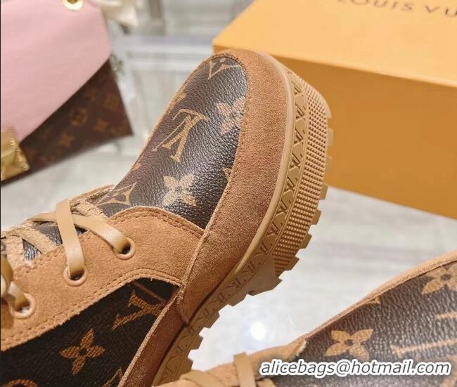 Buy Discount Louis Vuitton Laureate Platform Desert Ankle Boots in Brown Suede and Monogram Canvas 218032